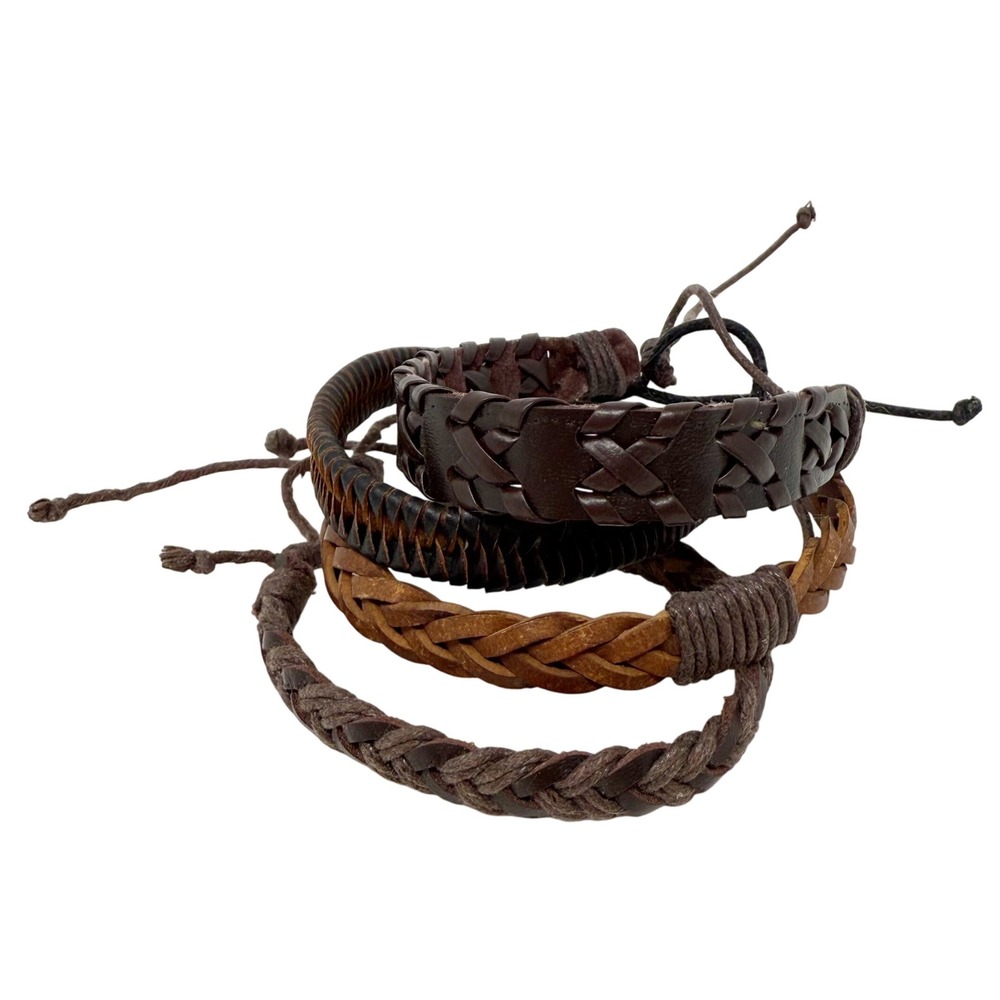 4‎ Braided Leather Layering Adjustable Bracelets Unisex Browns